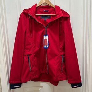 Tommy Hilfiger Women’s Lightweight Hooded Windbreaker Size L Red Coastal (NEW)